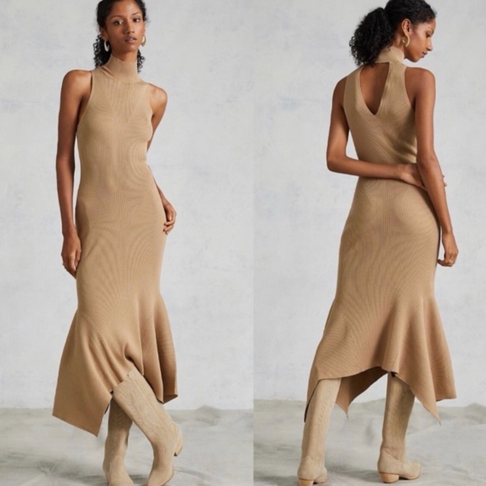 High Neck Sleeveless Ribbed Dress